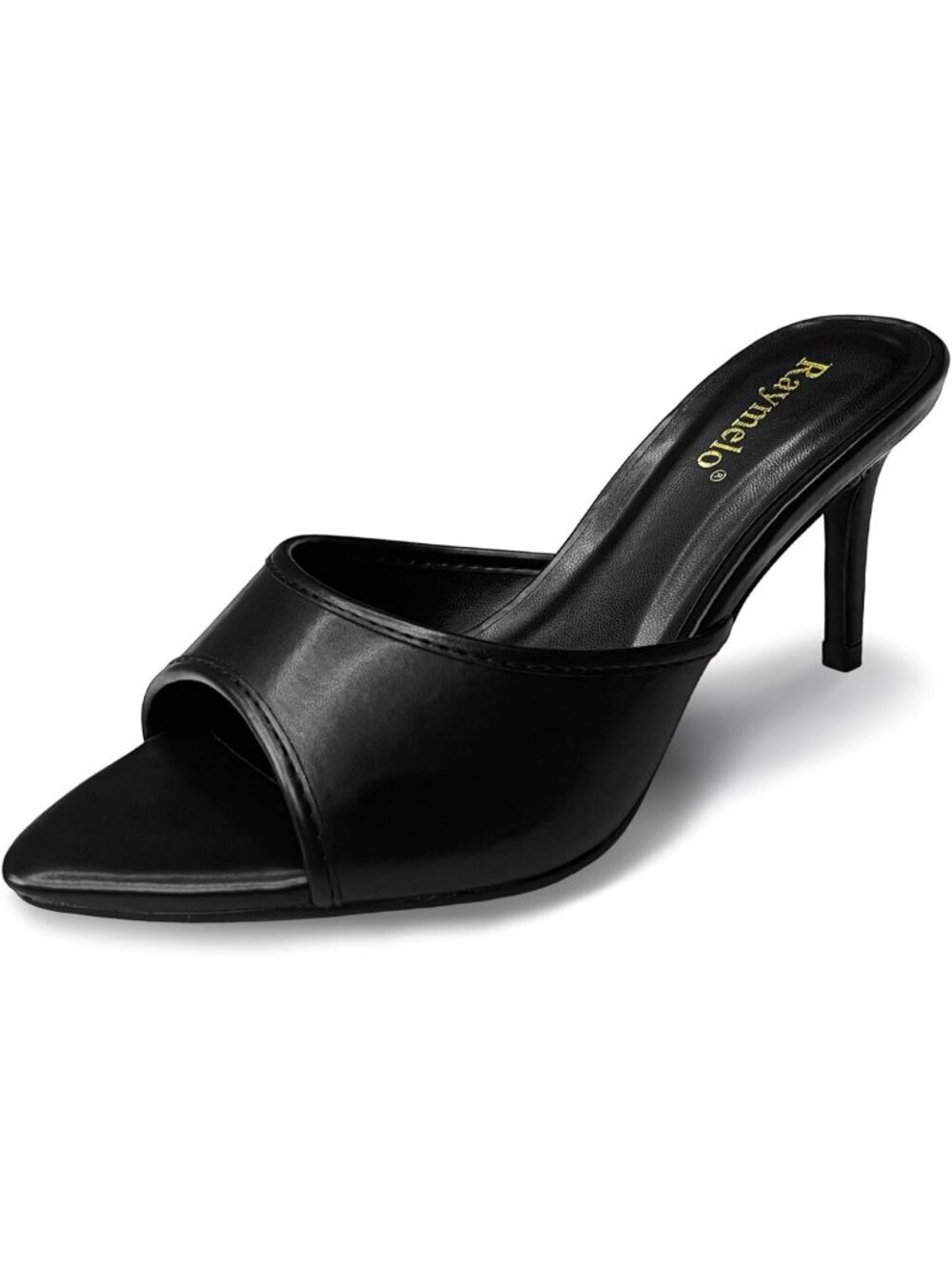 Women's Black PU Slip-On Open Toe Party And Summer Wear Heeled Sandals